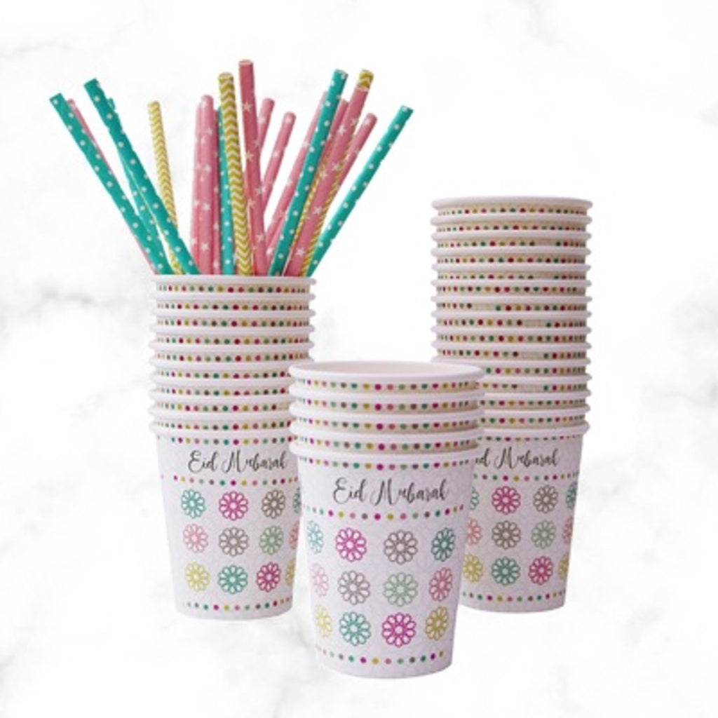 Eid Mubarak Paper Cups with Geometric Pattern
